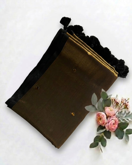 Pure Handloom Mul Tissue Saree Copper Gold with sequin motifs