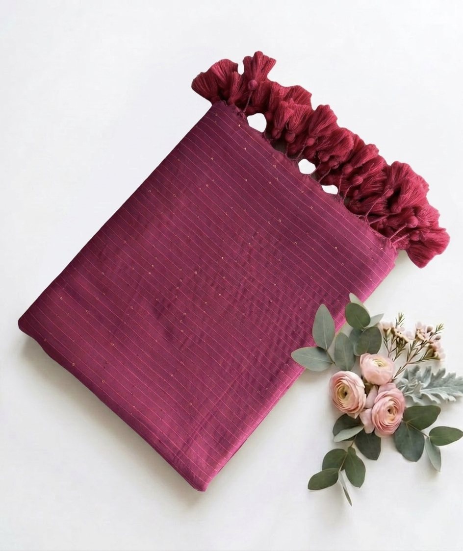 Pure Handloom  Mul Cotton 120 Count Bright Pink Sequence Saree