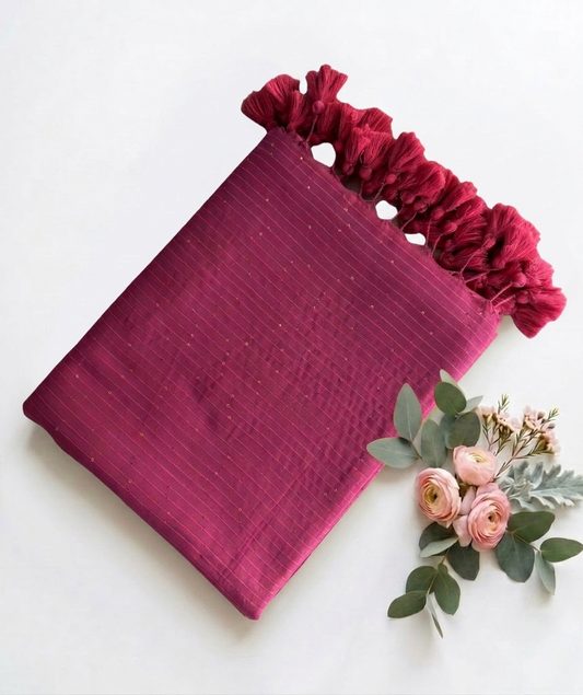 Pure Handloom  Mul Cotton 120 Count Bright Pink Sequence Saree