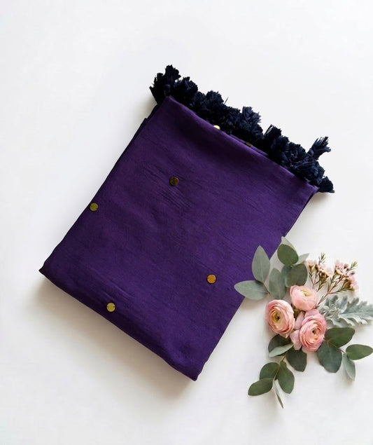 Pure Handloom Mul Cotton Saree – 120 Count Purple With Sequin Motifs