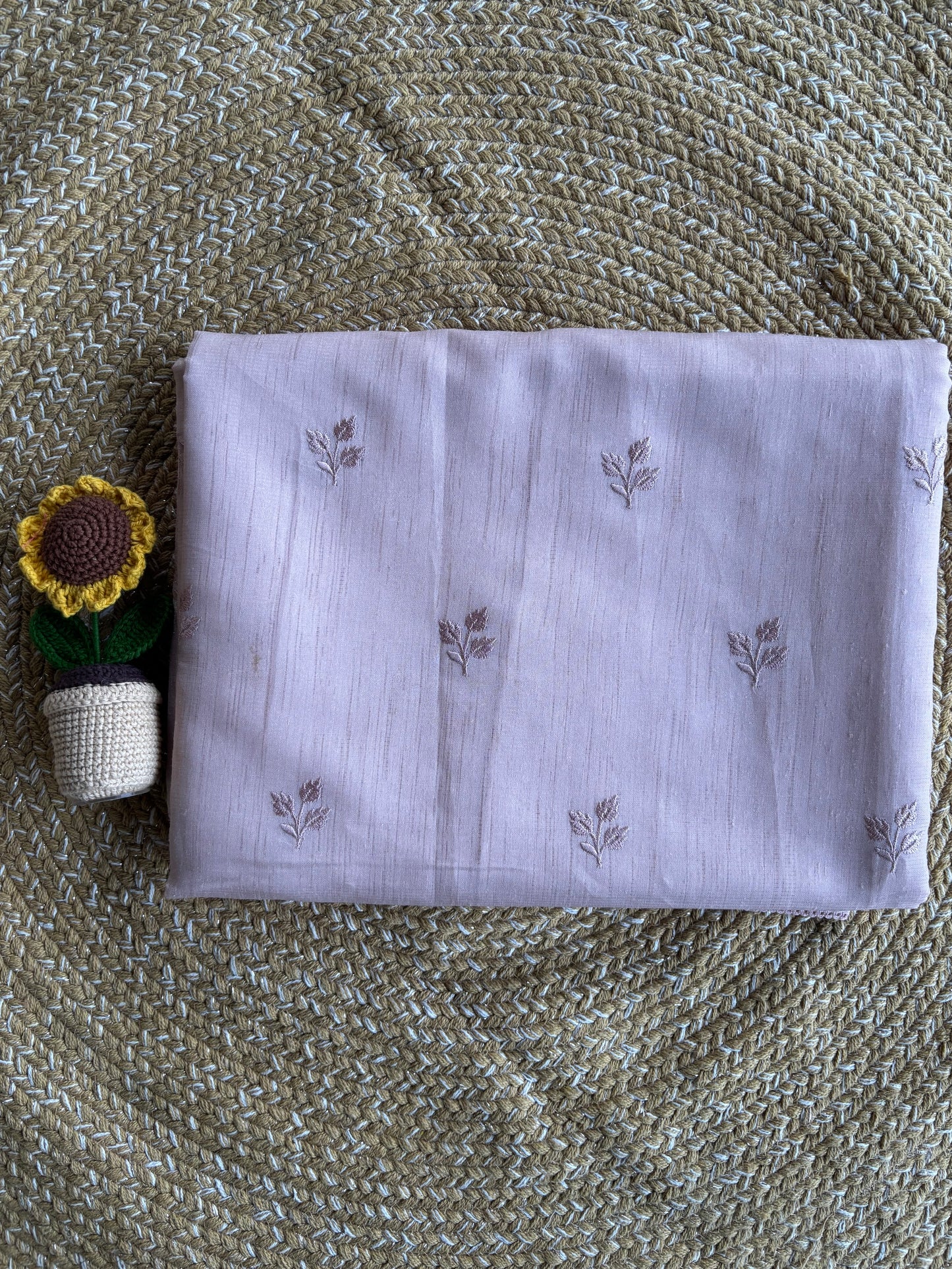 Pink Linen Saree with Sheer Floral Organza Pallu