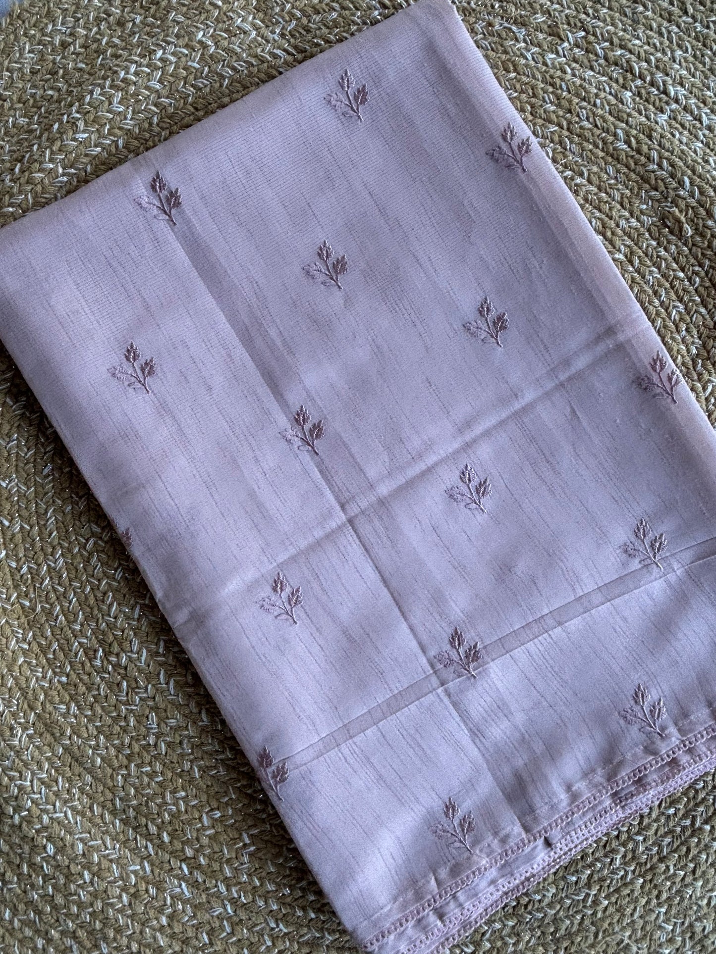 Pink Linen Saree with Sheer Floral Organza Pallu